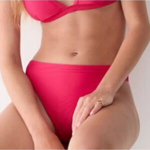 J.Crew Pink Ribbed-trim hipster full-coverage bikini bottom Plus Size 2X